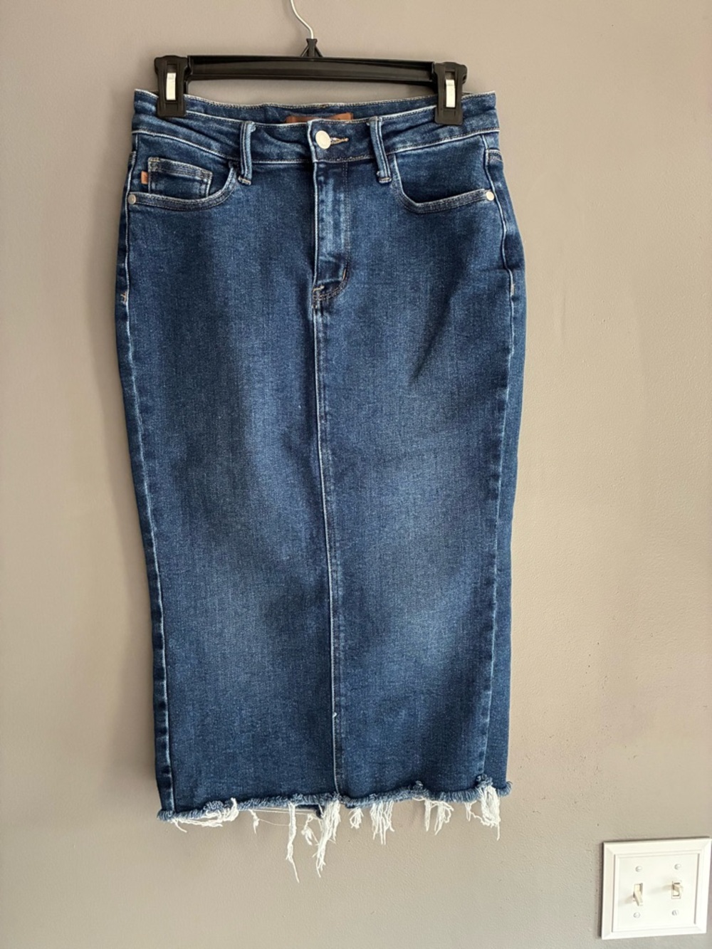 Judy Blue Dark Blue Denim Midi Skirt - Classic High-Rise Pencil Style